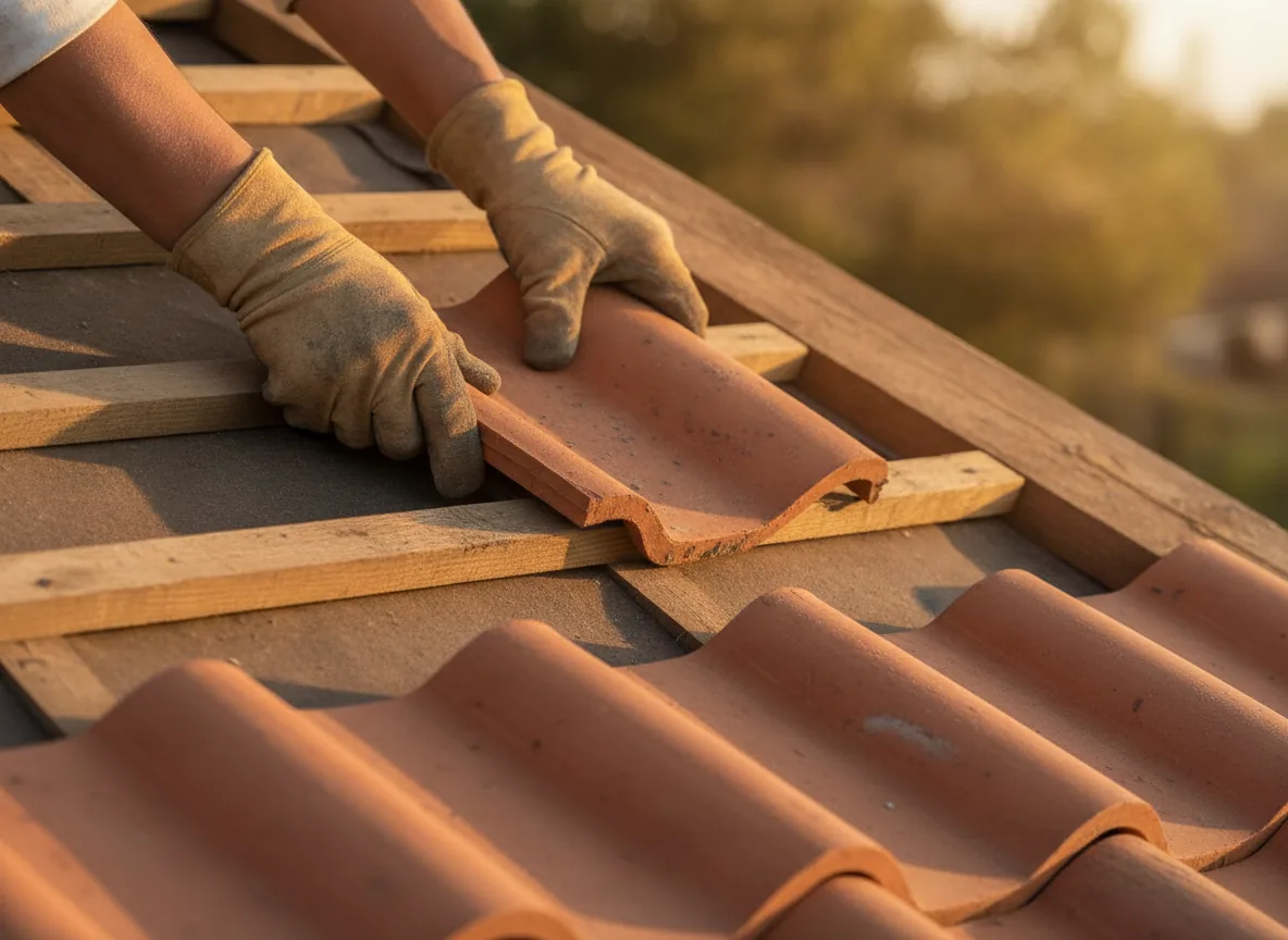 Pose de tuiles sur toiture par l'artisan couvreur Solaren